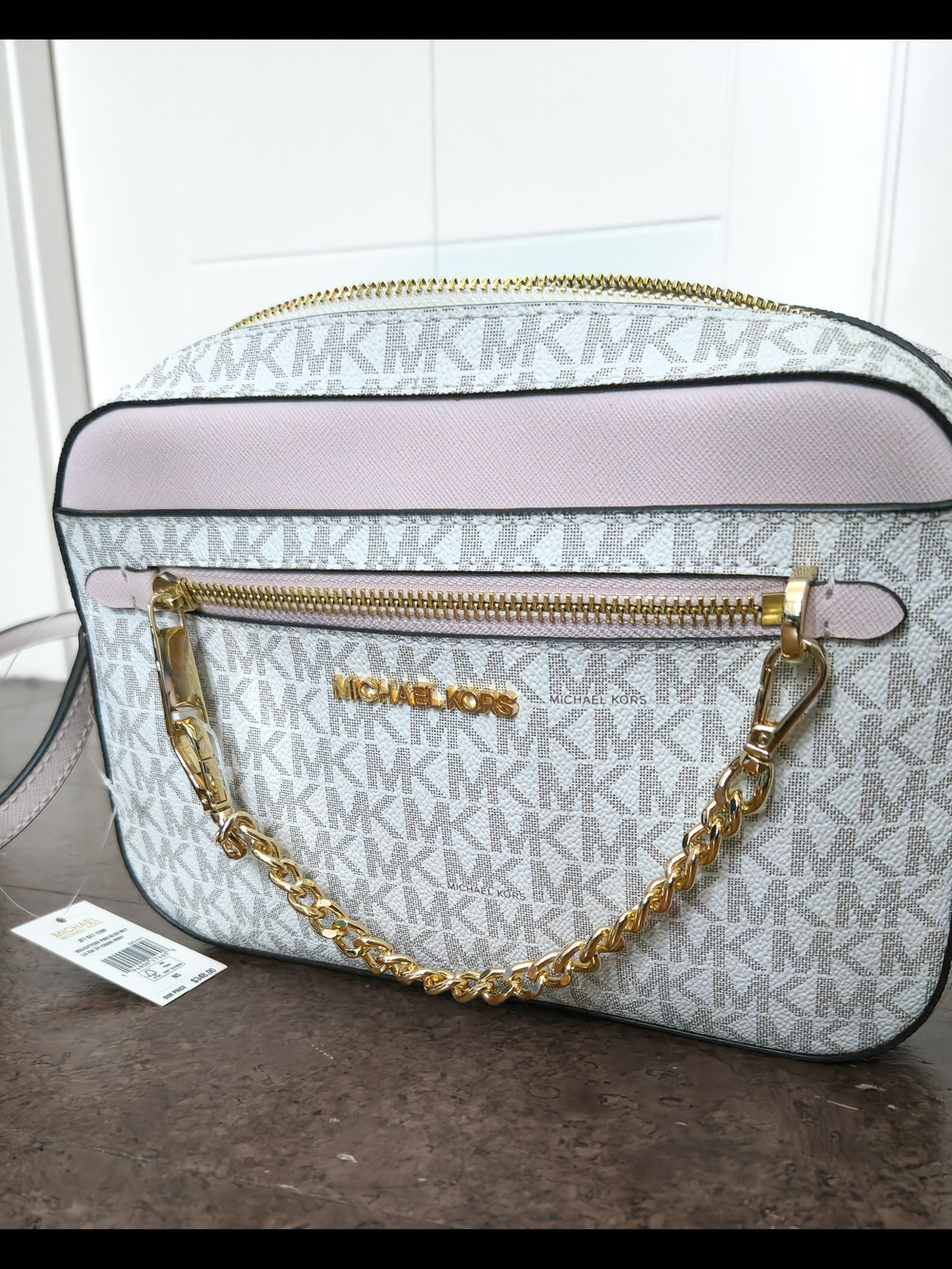 Michael Kors Jet Set Item East West Zip Chain Crossbody Bag Powder Blush